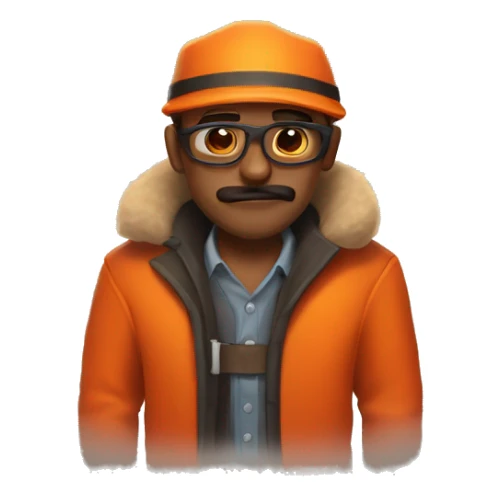 Tf2 Engineer, with a Orange Cap, Brown Mustache, Red Fur Coat, with Orange Sweater Underneath The Coat sticker