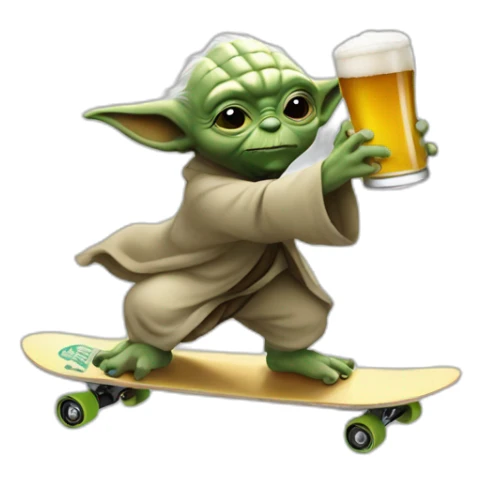 yoda skateboarding with a beer sticker