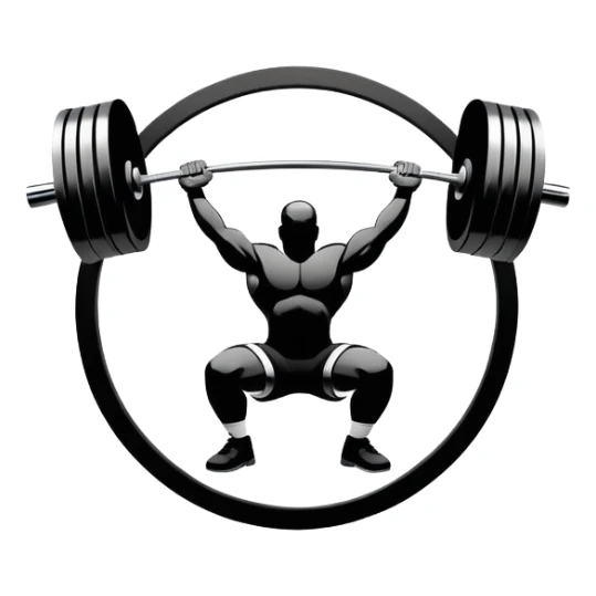 Powerlifting emblem featuring a stylized barbell with heavy weights, bold and strong font, dynamic lines, and muscular silhouette. Clean, modern, and impactful design, suitable for representing the strength and power of the sport. Transparent background. sticker