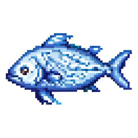 pixel art hamsi anchovy fish, small and retro, blue and silver colors sticker