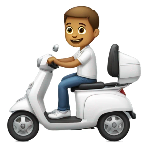 boy in white shirt riding mobility scooter sticker