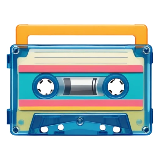 A colorful retro cassette tape with visible tape spools sticker