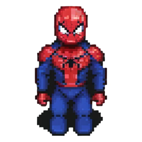 Spider-Man character, pixel art style, inspired by Minecraft, blocky design sticker
