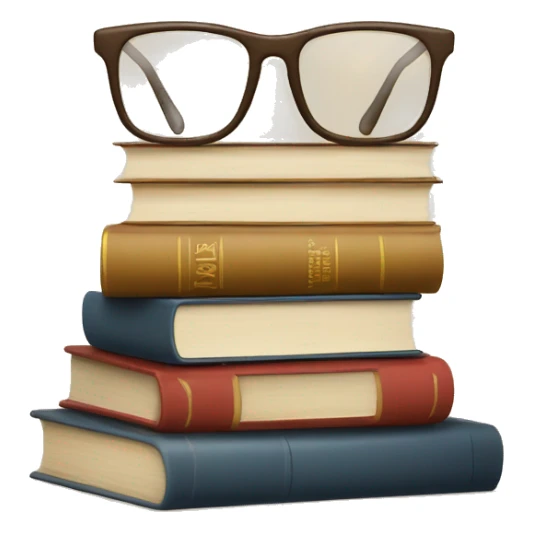 glasses on top of a stack of books beige sticker