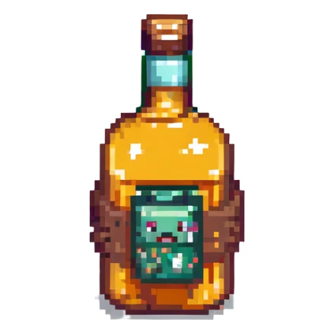 A character with a whiskey bottle sticker