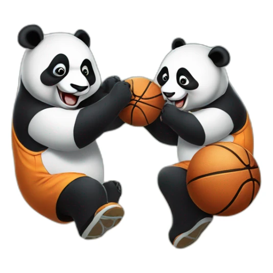 two pandas playing basketball in the moon in Dali style sticker