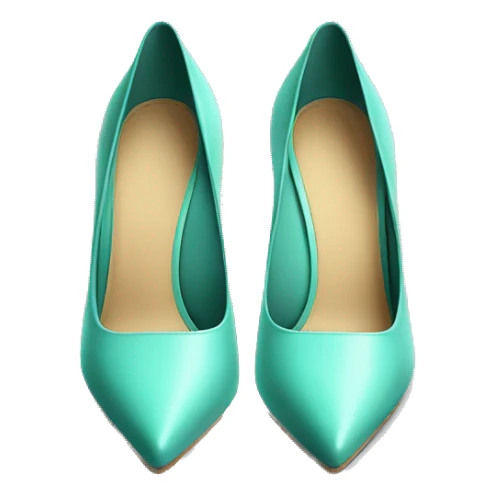 Realistic isolated top view pair of pointed toe pastel teal high heel shoes. sticker