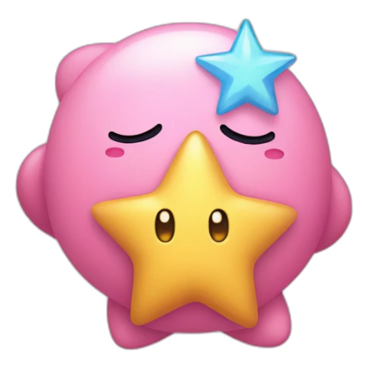 cute happy Kirby holding a golden star sticker