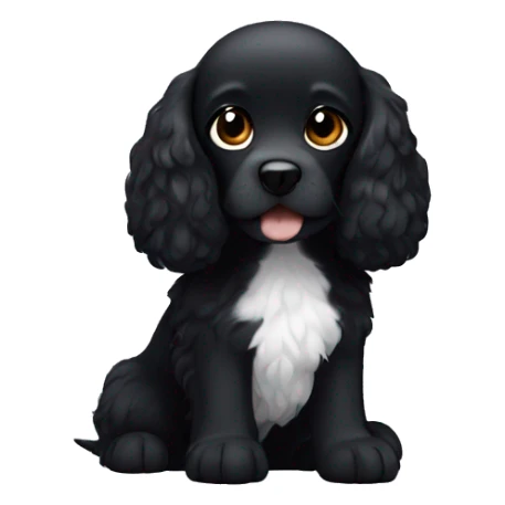 Small completely black spaniel with black fur on his whole face and white fur only on his chest sticker