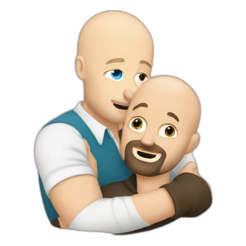 Tall Hungarian blue eyes bald blond bearded man hugs African bald  bearded 50s man sticker