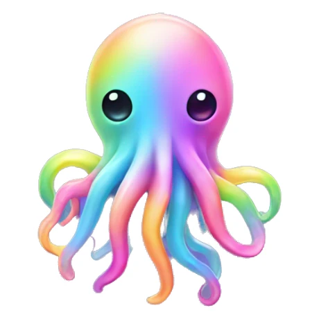 Kawaii pastel rainbow squid with neon necklace  sticker