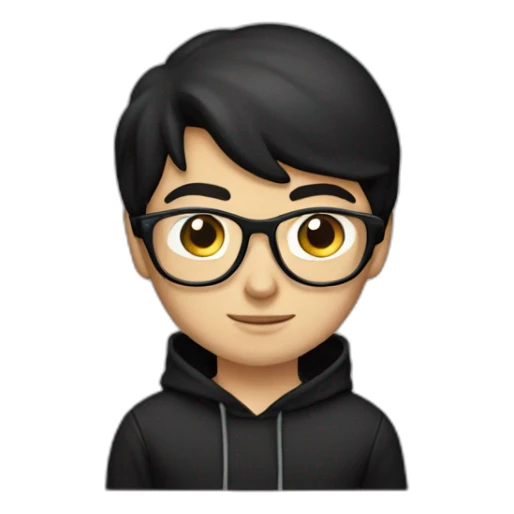 white boy black hair black hoodie cap with glasses sticker