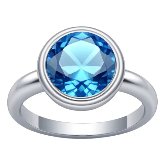 a silver ring with a blue gemstone, on a white background, in the style of iOS emoji, clean and minimalistic, high quality, 3D render, soft lighting, realistic reflections sticker