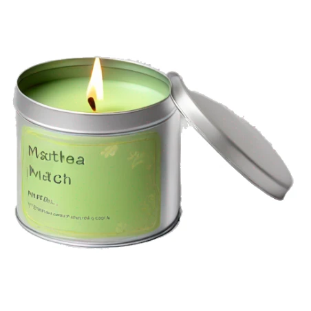 pretty matcha scented candle in silver tin with label realistic sticker