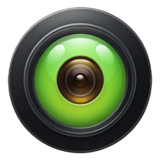 A round camera lens, apple emoji style, minimalist, with highlights, no faces, green sticker