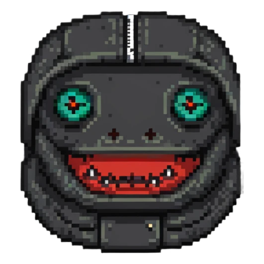 sackface with patches, buttons for eyes, and detailed zipper mouth sticker