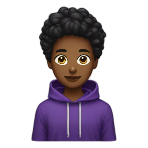 Adolescente de 19 años cabello castaño oscuro con una sudadera negra con viole sticker