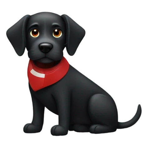 Black dog with a red collar and a football  sticker