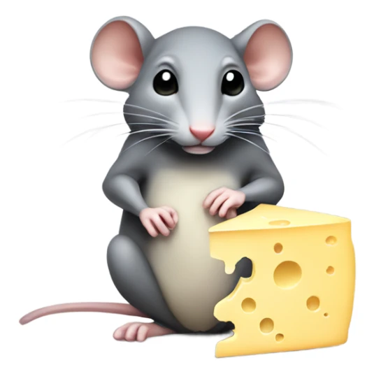 Sad looking rat holding a piece of cheese sticker