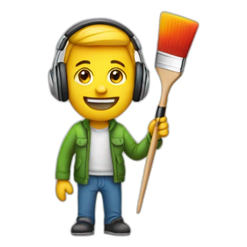 man with a colourful paintbrush in his hand and headphones on his head sticker