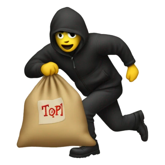 Thief stealing money bag with the word Toptier embroidered in it  sticker