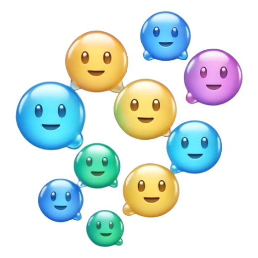 3D iPhone style emoji of multiple bubbles, translucent and shiny, floating in the air, various sizes, isolated on white background, soft shadows, high detail, playful and cute. sticker