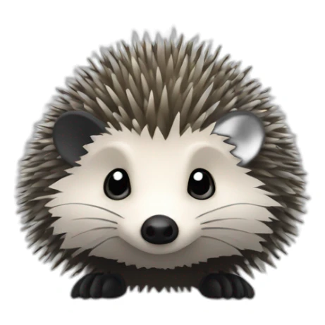 Hedgehog dark gray quills one black ear one white ear different colored ears full body sticker