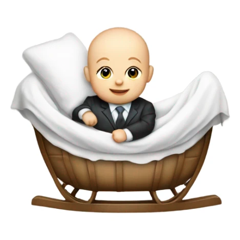 white newborn baby in a business suit lies in a cradle sticker