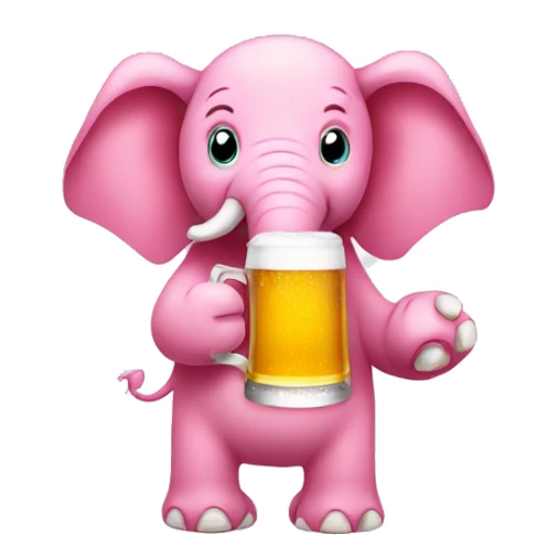 pink elephant drinking beer out of his paw sticker