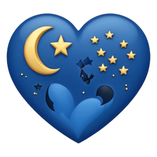 heart in a midnight color palette with deep blue and black, subtle stars and moon motif sticker