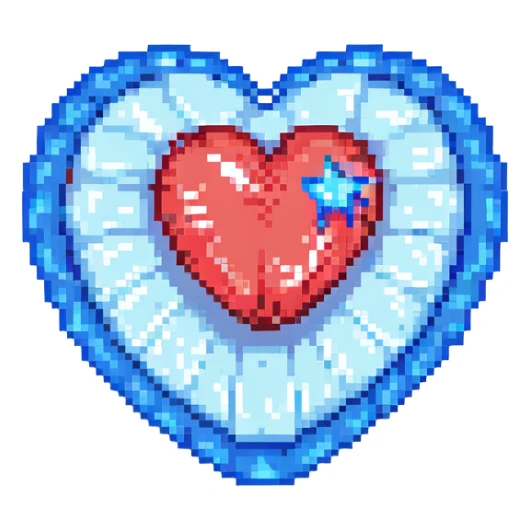 A red 3D heart with a bright glowing blue star inside sticker