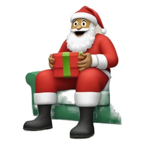 santa clause in a living room delivering presents under a christmas tree sticker