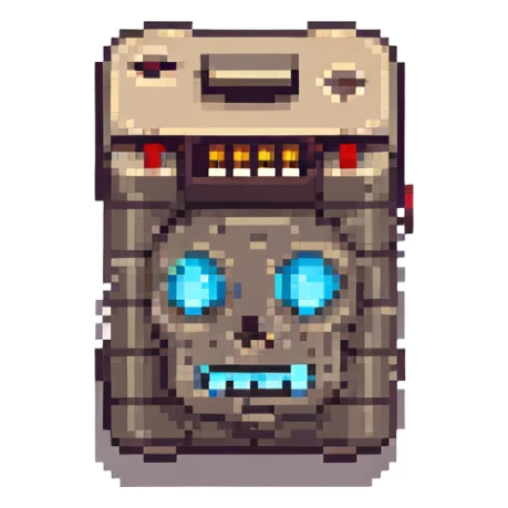 8-bit style dead battery icon with X-shaped eyes sticker