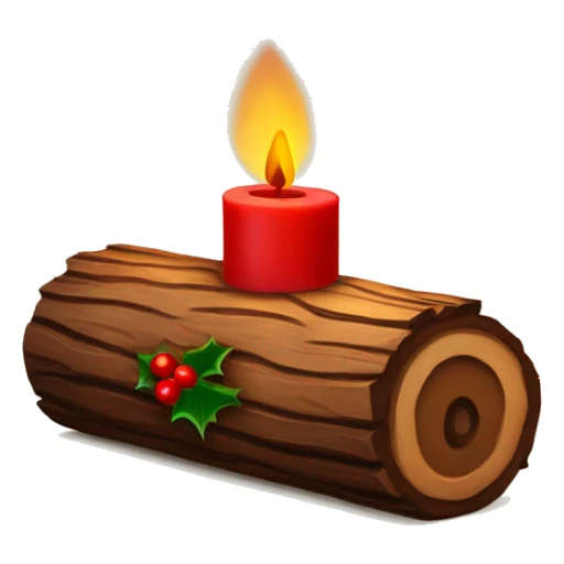 Wooden yule log with red candle in the centre and holly either side  sticker