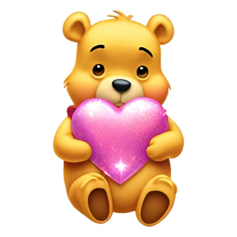 winnie the pooh holding sparkled pink heart sticker