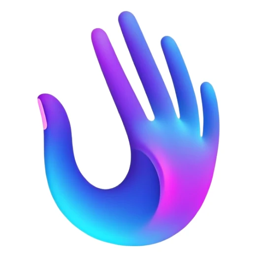 A futuristic abstract logo with curved dynamic lines resembling a subtle hand motion, glowing neon gradients, minimal and modern sticker