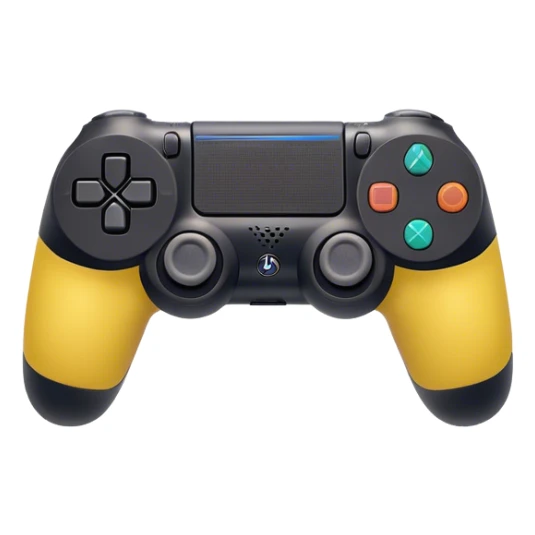 Clash of Clans aesthetic: Cinematic Playful PlayStation 4 DualShock Controller Portrait Emoji, rendered in a 3D vector-style similar to standard emojis with minimal shading and bold, simplified shapes. A compact, distinct form with signature details, softly glowing with a cutting-edge console technology charm. Simplified yet unmistakably iconic, highly detailed and consistent, glowing with a soft radiance and high shine. Stylized with a touch of technological advancement and a soft glowing outline, capturing the essence of a beloved gaming relic with a friendly, playful manner! sticker