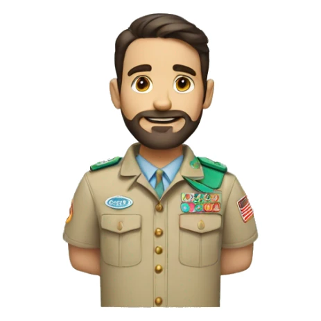 White man with dark hair, a three days beard, in light blue boy scout uniform sticker