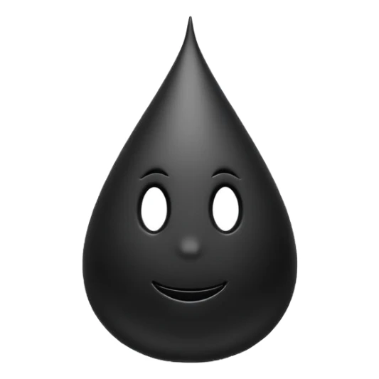 Minimal emoji, gothic teardrop sculpted from solid black metal, smooth reflective surface, heavy symbolic form, no glow, no neon, flat emoji style, centered, transparent background sticker