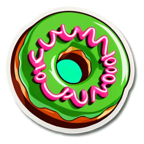 Green 60s coin with donut that says the word “Logan” sticker