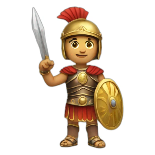 a roman warrior making a peace sign with his hand sticker