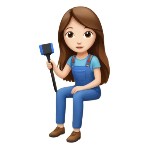 beautiful girl with long brown hair constructing new lounge room area with flat screen tv and couch sticker