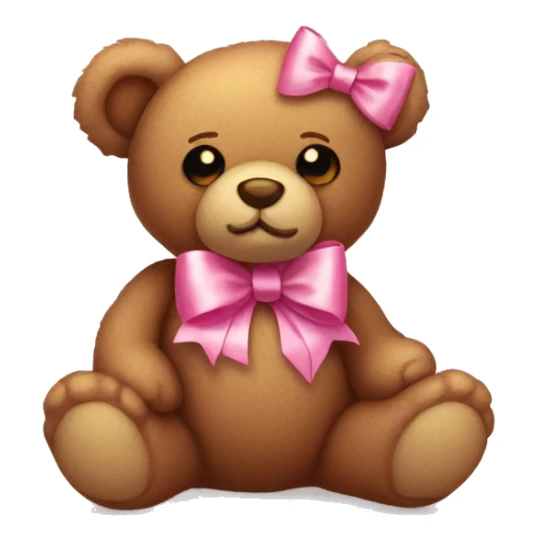 light brown teddy bear with a pink ribbon bow aesthetic sticker