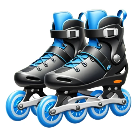 An icon showing a close-up of inline rollerblades resting on smooth asphalt in a park. The background features trees, grass, and a clear sky, with the vibrant green landscape creating a serene outdoor vibe. The skates' wheels are highlighted against the pavement. Transparent background  sticker