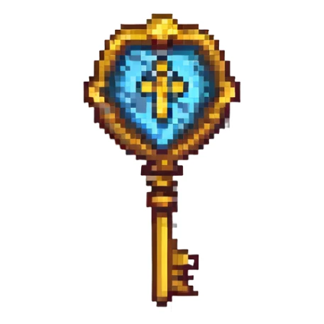 golden treasure key in pixel art style sticker