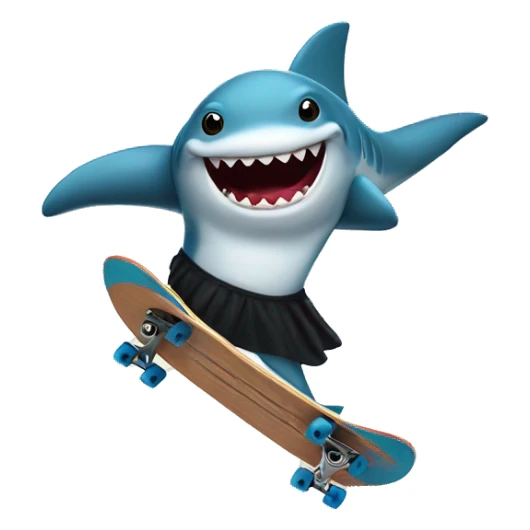Skateboarding shark wearing a tutu holding a fish sticker