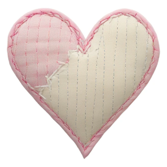 Fabric cream and pink heart with white stitching patchwork patches sticker