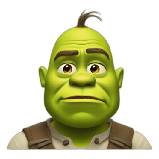 Shrek articulates rejection with hands and has angry face sticker