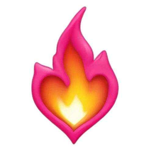 a flame behind red heart and pink hearts around sticker