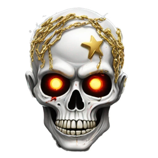 White skeleton zombie person covered in golden chains and black graffiti scribbles and red and silver doodles wings made of lightning snowing snowflakes sticker